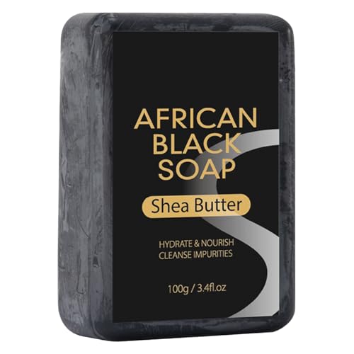 Jabón negro africano, jabón de manteca de karité, jabón hidratante para rostro y cuerpo, limpieza profunda, refinamiento de la piel, piel radiante, cuidado negro africano (negro, talla única)