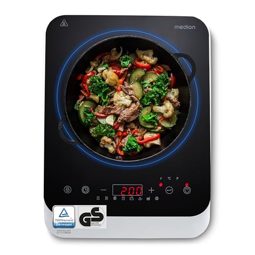 MEDION Placa de inducción (individual, 2000 vatios, placa de inducción, 8 programas automáticos,...