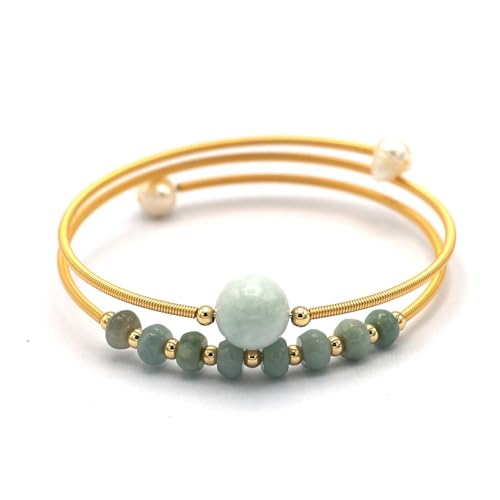 Miracles Minéraux Bracelet Artisanal Plaqué Or, Perles Naturelles, Taille Réglable| énergie spirituel | chakras bienêtre (Aurore | jade de Birmanie)