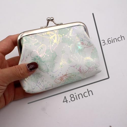 Green Butterfly Pattern Coin Purse- Clasp Pouch Key Bags Money Bag/Wallet, Cute Butterflies Design Bag Gifts for Girls Kids Purses Wallets Party Favors(Green)4