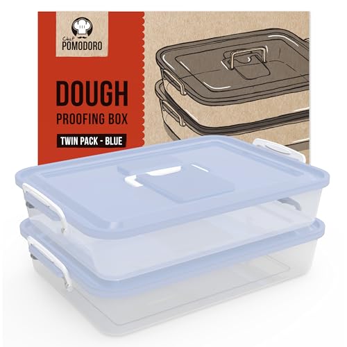 Chef Pomodoro Fermentadora de Masa (35,6 X 27,9 Cm), Cubeta Plástico, Bandeja Con Tapa, Caja Pizza, Fermentadora de Pan, Contenedor Transparente Con Asa, Set 2 uds (Azul)