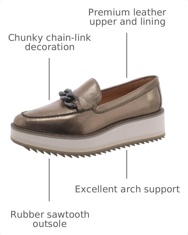Image of Johnston & Murphy Gracelyn Chain Loafers for Women - Leather Construction - Removable EVA Footbed Bronze Metallic Sheepskin 9 M