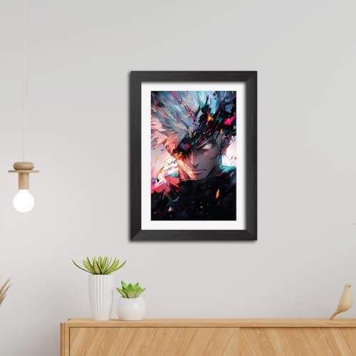 Image of TenorArts Satoru Gojo Photo Frame Jujutsu Kaisen Anime Laminated Poster Framed Painting with Matt Finish Black Textures (12inches x 9inches)