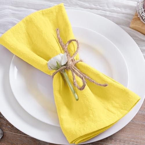Image of Cotton Linen Napkins Set of 8 17 inchx17 inch Rustic Reusable Cloth Napkins Yellow