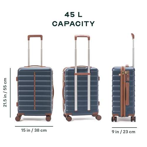 Image of Assembly Cabin Suitcase with8 Spinner Wheels & TSA Lock, Polycarbonate Hard Shell Carry On Luggage for Weekend Getaways, Blue, 20-Inch