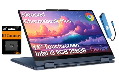 Image of Lenovo Chromebook Plus (2026 Flex 5i) 2-in-1 Laptop (14 inch FHD+ Touchscreen, Intel Core i3 N355, 8GB RAM, 128GB Storage + 128GB SD Card), Business, Home, Students, Webcam, Backlit, FP, Chrome OS