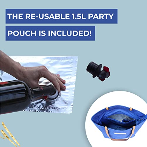 Portovino City Tote Bag - Canvas Wine Purse With Hidden Spout And Dispenser Flask For Wine Lovers That Holds And Pours 2 Bottles Of Wine! For Traveling, Concerts, Bachelorette Party - Royal Blue #TOP3