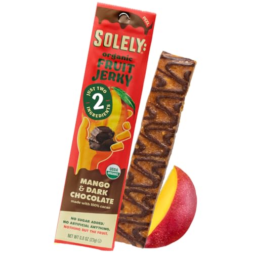 Image of SOLELY - Organic Mango Chocolate Drizzled Fruit Jerky - 1 Individually Wrapped Fruit Strip - Fruit Leather Made from Dried Fruit - Healthy Snacks for Adults & Kids - Vegan - 0.8oz (23g)
