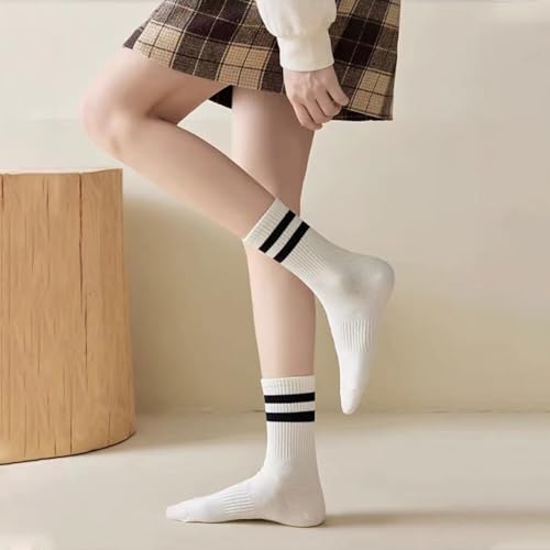 Image of 5 Pairs Womens Striped Crew Socks, Cotton Cozy Casual Socks for Women,Breathable Cool,Size 5-10