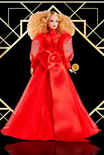 Barbie Collector Mattel 75Th Anniversary Doll (12-In Blonde Curly Hair) In Red Chiffon Gown, With Doll Stand And Certificate Of Authenticity #TOP1