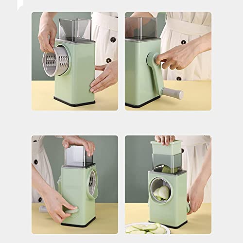 Image of Rotary Vegetable Slicer and Grater, 4-in-1 Mandoline with Slicing, Julienne, Shredding Blades, Green, Large Feed Port with Suction Base
