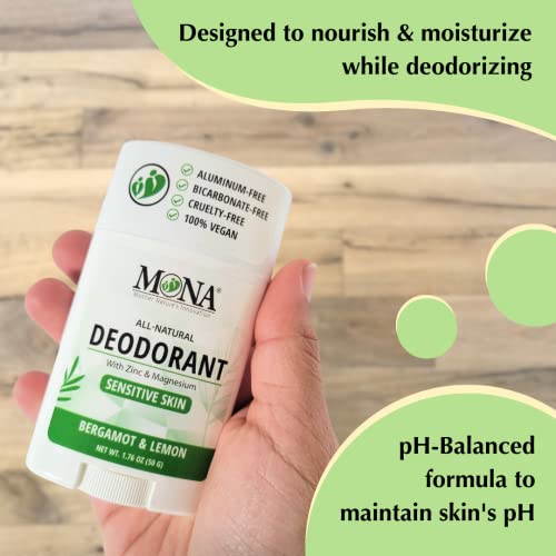 Image of MONA BRANDS All Natural Deodorant For Women & Men | For Sensitive Skin | No Aluminum or Baking Soda | (BERGAMOT LEMON 1.76 Oz)