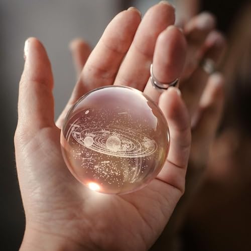 Flexzion 3D Solar System Crystal Ball Night Light - LED Light Hologram Glass Lamp with Solid Wood Base, USB Powered Crystal Ball Lamp w/Adjustable Brightness for Home Decor Display Gift,2.4inch(60mm) - Image 5