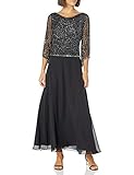 J Kara Women's Petite Long Beaded Dress with Cowl Neck, Black/Gun/Mercury, 10P