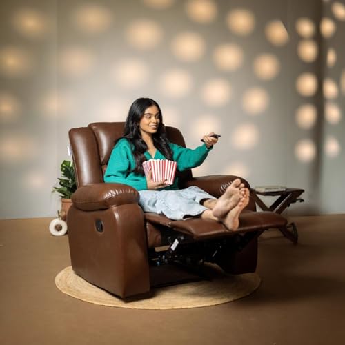 Image of Solis Royale 1 Seater Recliner Sofa Chair | Manual Recliner Lounge Sofa Chairs for Relaxing | Comfortable Cushioned | Living Room Bedroom Home, Office (Classy Calm - Brown, Classy Calm - Leatherette)