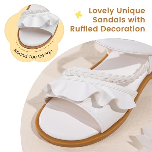 Toddler Girl Sandals Flower Summer Dress Shoes for Girl White Casual Flat Shoes for Toddler Girls, Comfortable, Non-slip Sole4