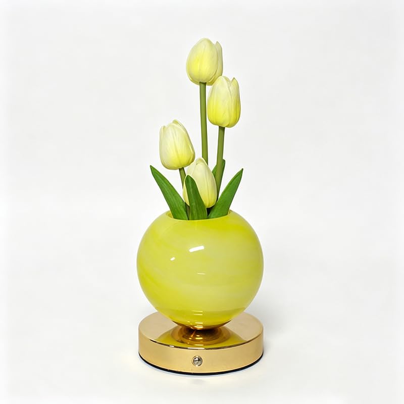 Wekity Tulip Flower Lamps, 3 Colors Dimmable Planet Night Light, Rechargeable Cordless Tulip Small Table Lamp for Date Party Home Decoration (Yellow – Yellow Tulip)