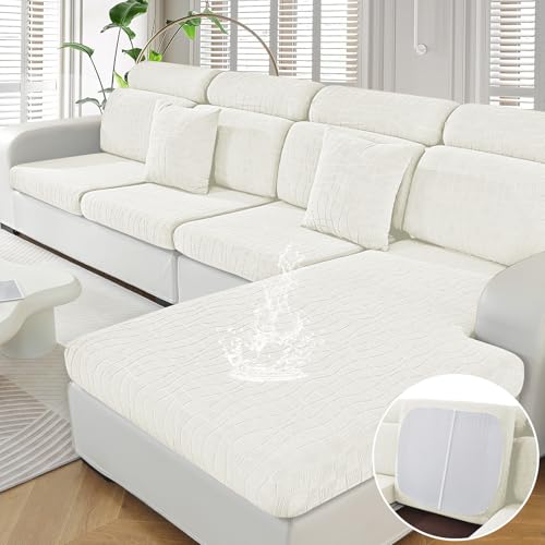 Ystyle Funda Asiento Sofa Ajustable, Impermeable Funda Sofa Cojin Separado, Antideslizante, Lavable, Protector de Muebles para Perros y Mascotas (1 Asiento*2+1 Chaise Longue, Crema)