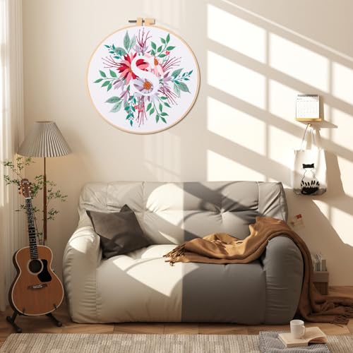 Image of IUHUI Embroidery Kit for Beginners Adults - 26 Floral Letters Easy Patterns, DIY Hand Stitching Embroidery Set with Hoop (Flower and Grass Letter S)