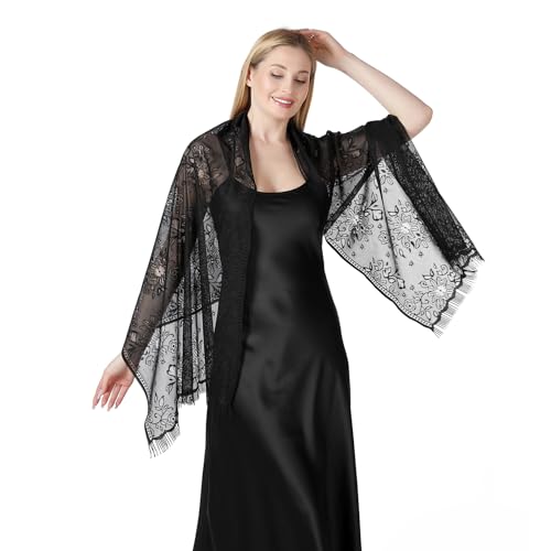 Huralona Women Lace Shawls and Wraps for Evening Dress Wedding Bridal Lace Pashmina Scarf for with Fringe for Costume Party4