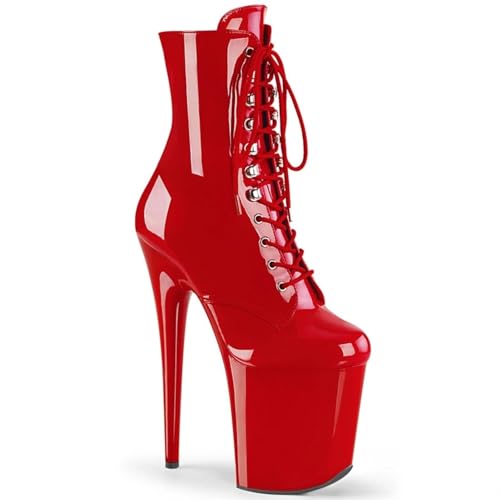 Women's Sexy High Heels, 8In Platform Stiletto Low-Top Boots, Shiny Leather Pole Dancing Shoes