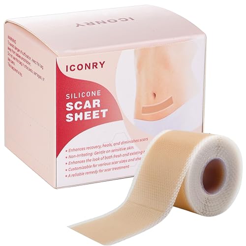 ICONRY Silicone Scar Tape -Reusable, Ultra-Thin, Flexible Scar Sheet for All Medical Silicone Skin Types - Gel Scar Tape Roll Effective for Surgical Scars, C-Section, Keloids, Burns, and Acne