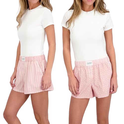 Lucky Brand Womens Boxer Shorts 2-Pack Soft Lightweight Lounge Shorts for Sleeping and Relaxed Wear Breathable Comfort with Easy Pull-On Fit Double Stripe and Flower Child Ditz Small