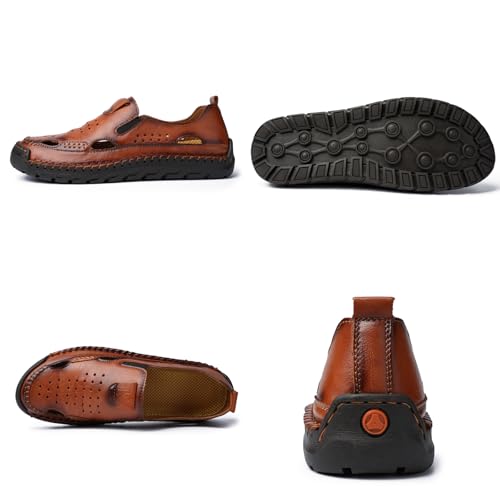 Men's Leather Fisherman Sandals Comfortable Closed-Toe Slip-On Non-Slip Cushioned Sole Breathable Hollow Out Summer Casual Shoes3