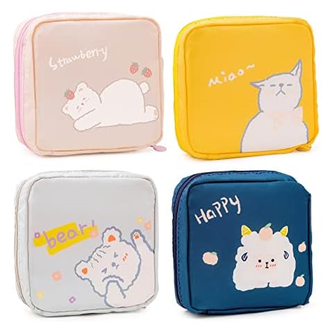 Sanitary Napkin Storage Bag,Portable Sanitary Pad Storage Bag Pack of 4 Reusable Menstrual Cup Pouch with Zipper 4.7*5 inches Teen Feminine Products Bag for Girls,Women,Ladies(Sheep) Cover