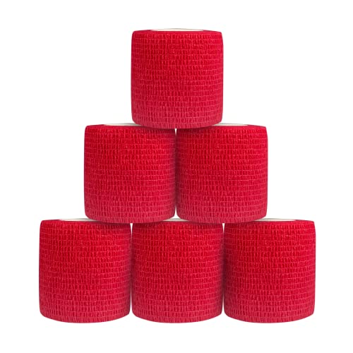 Venda Cohesiva Autoadhesiva 5 cm x 4,5 m, 6 Rollos, Rojo
