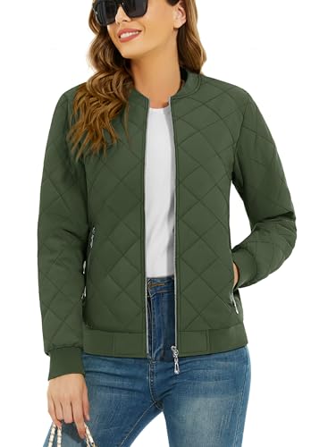 TACVASEN Women's Diamond Quilted Jackets Lightweight Casual Bomber Jacket Warm Winter Coats Full Zip with Pockets
