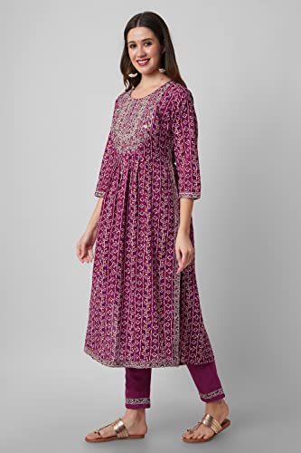 Image of Amayra Women's Cotton Embroidered Nayra Cut Kurta with Pant and Dupatta Set