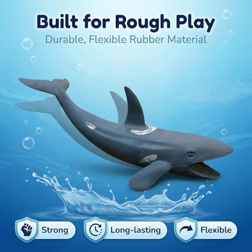 Image of ZESTHOME Aquatic Sea Animals & Fish Toys for Kids | Big Rubber Ocean Creatures Playset - Crab, Turtle, Whale, Shark, Lobster & Dolphin with Sea Grasses - BPA-Free, Non-Toxic | 6 piece