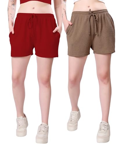 Image of London Hills Shorts for Women Textured Waffle Knit with Pockets for Gym, Sports, Running, Yoga, Cycling, Walk Casual Shorts Or Half Lower, Hot Pant, Half Trouser, Pack of 1, Pack of 2, Pack of 3