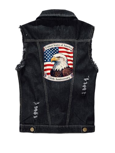 Image of Idopy Men`s American Flag Retro Ripped Denim Jeans Vest Sleeveless Jacket