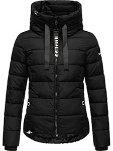 Navahoo Damen Winterjacke warme Steppjacke mit hohem Kragen und Verstellbarer Kapuze Amayaa Black Gr. M