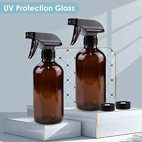 Bontip Glass Spray Bottle, Amber Glass Spray Bottle Set & Accessories Refillable for Plants Window Cleaners Aromatherapy Facial Hydration Watering Flowers Hair Care (2 Pack/16 oz) (Amber)