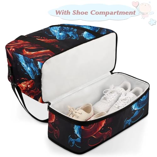 Large Weekender Overnight Bags Animal Dragon Cool Travel Duffel Bag for Women Men Gym Bag With Shoe Compartment Foldie Travel Tote Bag Carry On Personal Item Bag for Travel Gym Sports4