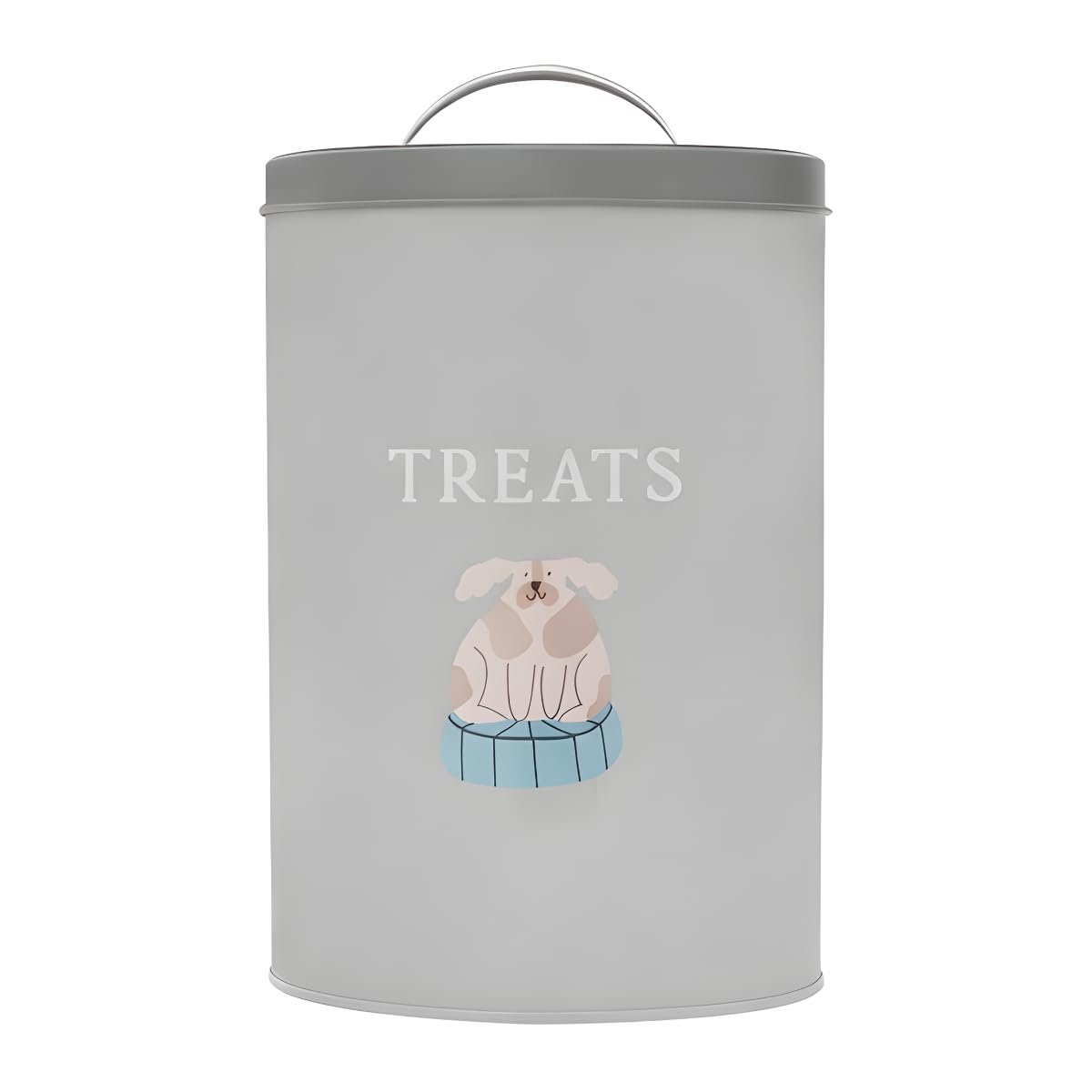 Yöl Grey Pet Treat Storage Tin With Lid And Handle Dog Print Design Durable Metal Container - Biscuits Snacks Training Rewards Kitchen Pet Feeding Storage Solution 19 X 13Cm