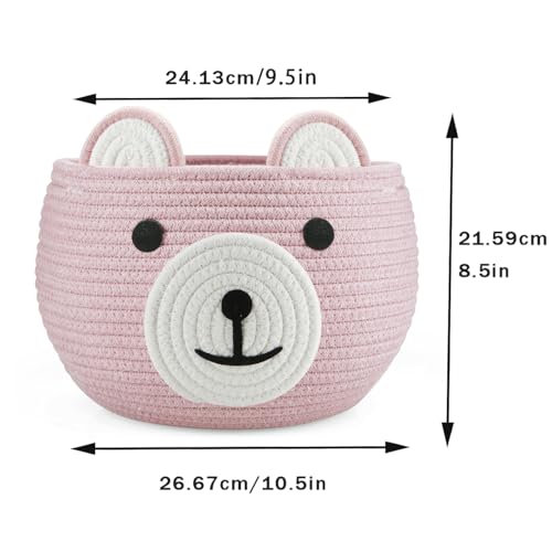 Image of PandaEar 2 Pack Cotton Rope Baby Basket, Baby Gift Basket Nursery Laundry Organizer with Cute Bear Design for Storage Infant Newborn Essentials, Diaper Caddy with Handle