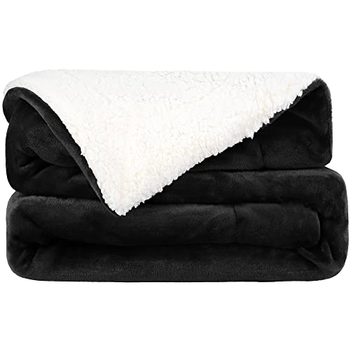 Aneco Double Face Sherpa Blanket Super Soft Flannel Lamb Blanket Cuddly Fluffy Solid Color Throw Blanket 150 x 200 cm Warm Thick Reversible Fleece Couch Blankets for Sofa, Bed, Office (Black) …