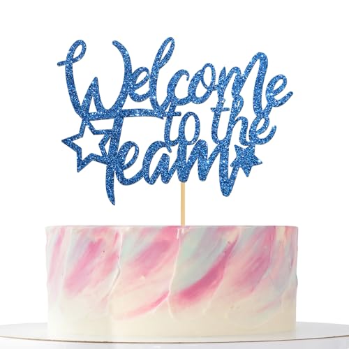 Welcome to the Team Cake Topper, Welcome Decorations for Employee Office Teacher Colleague Staff Sport Team Military Army Blue Glitter