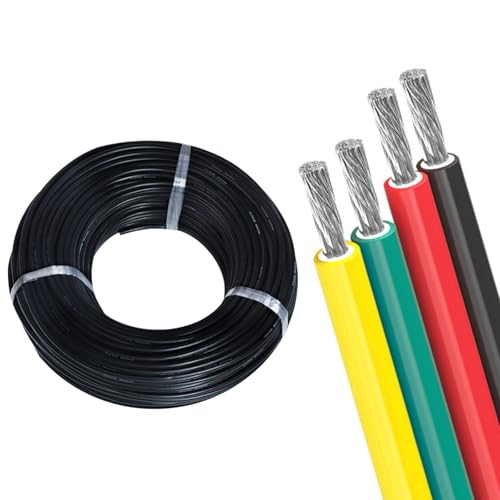 Tinned Copper Motor Lead Wire 0.75-4.0mm², Flexible Rubber Insulated Electrical Cable, Heat & Oil Resistant, for Generator, Solar, Power Cabinet, Industrial Equipment (-50℃~+80℃)(65FT,4.0mm²)