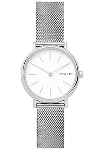 Skagen Signatur Uhr für Damen, Quarzwerk mit Edelstahl- oder Lederarmband, Silberton und Weiß, 30MM