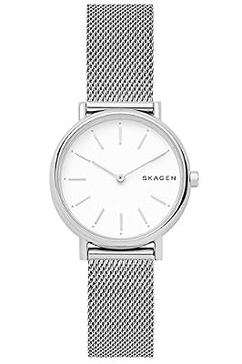 Skagen Orologio Signatur Lille per donna, movimento al quarzo a due lancette in tonalità argento con cinturino in acciaio inossidabile o in pelle, 30 mm, Tono argento e bianco