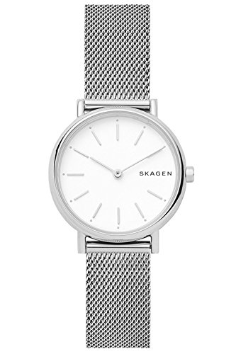 Skagen Signatur Uhr für Damen, Quarzwerk mit Edelstahl- oder Lederarmband, Silberton und Weiß, 30MM