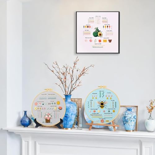 UXORSN 3 Sets Embroidery Kit for Beginners Adults Cross Stitch Starter Kits Learn 28 Different Basic Stitches Practice Kit Including Fabric with Stamped Pattern Threads Needles Hoop Video Tutorials - Image 2