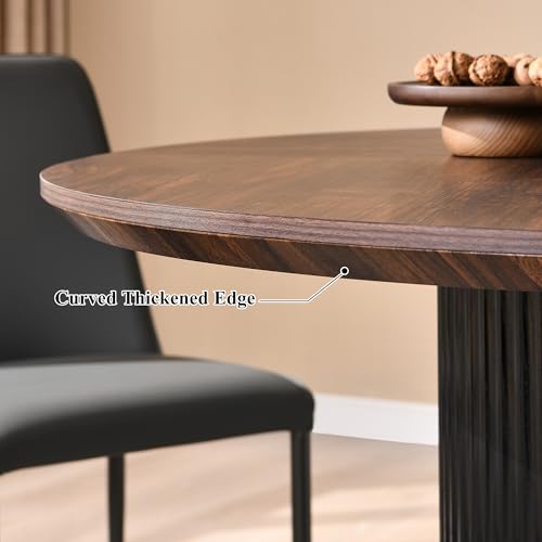 Image of T4TREAM 47 inch Fluted Round Dining Table for 4-6 People,Walnut & Black