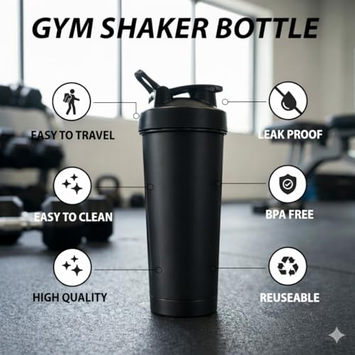 Image of Professional Black Protein Shaker 500ml - Premium Gym Mixer Bottle with Whisk Ball - Leakproof Flip Cap, BPA-Free, Durable Portable Water Bottle for Pre-Workout and BCAAs