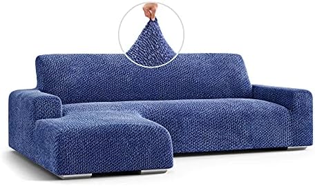 Menotti L Shape Sofa Cover - Sanitised Velvet Sectional Covers Chaise Lounge Couch Cover Soft Fabric Slipcovers 1-piece Form Fit Stretch Furniture Cover - Velvet Collection (Beige, L-Shape Left)